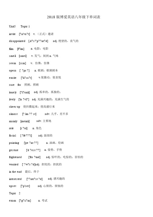 2018仁爱英语八年级下单词表带音标