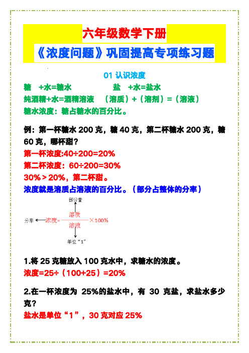 六年级数学下册《浓度问题》巩固提高专项练习题!