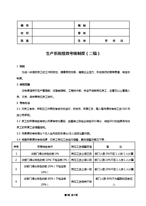 化工厂绩效考核制度