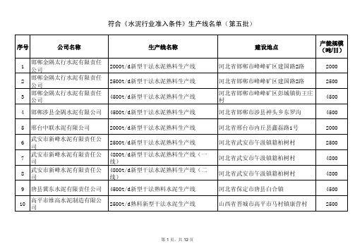 水泥准入名单工信部第五批