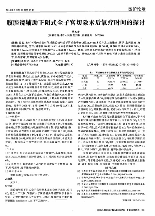 腹腔镜辅助下阴式全子宫切除术后氧疗时间的探讨