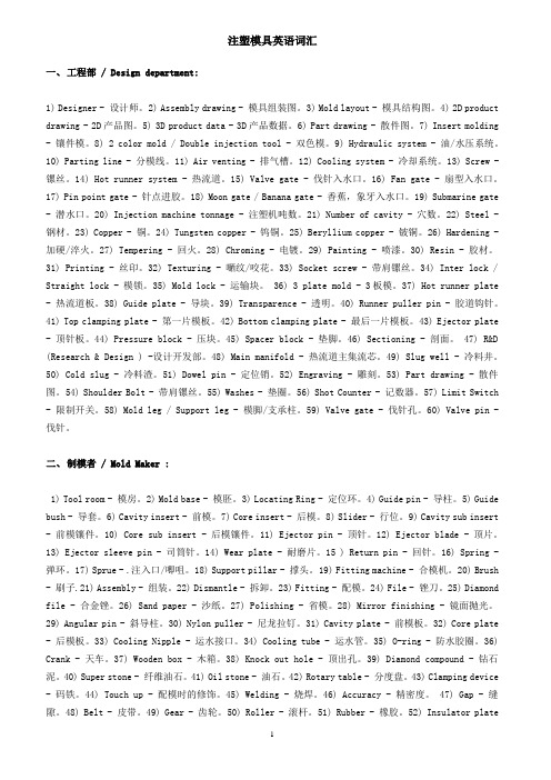 注塑模具英语词汇