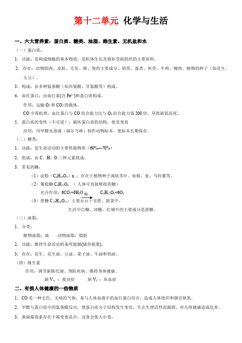 第十二单元 化学与生活(解析版)-【中考单元梳理】中考化学一轮知识梳理+考点练(人教版)