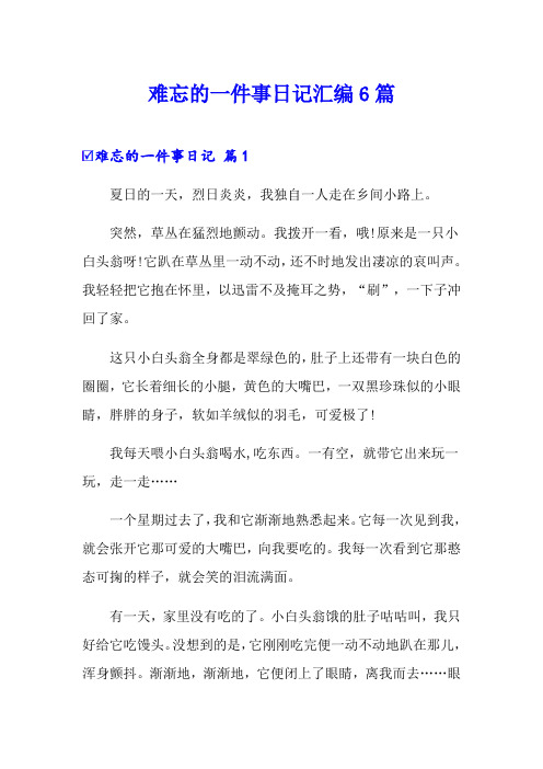 难忘的一件事日记汇编6篇