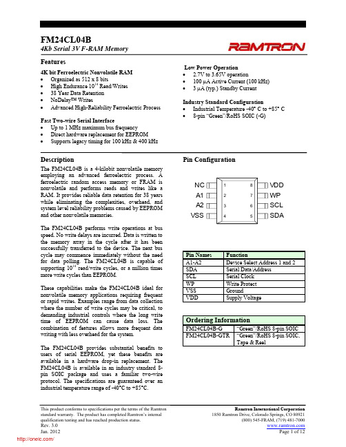 FM24CL04B-GTR;FM24CL04B-G;中文规格书,Datasheet资料