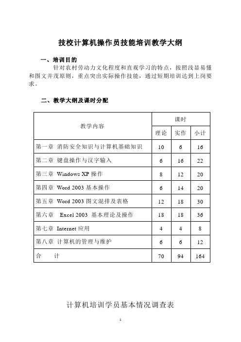 计算机操作员(初级)教学大纲