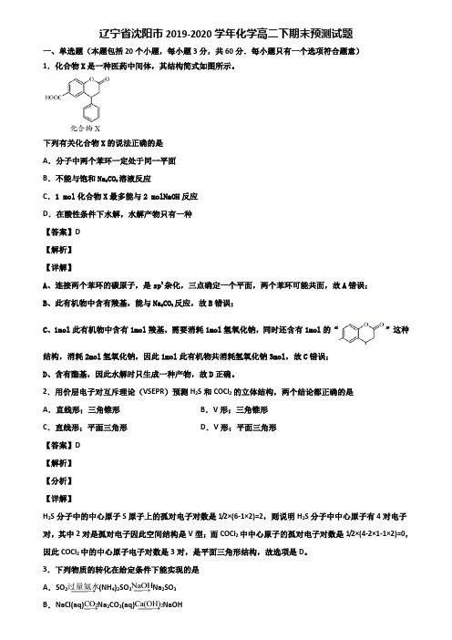 辽宁省沈阳市2019-2020学年化学高二下期末预测试题含解析