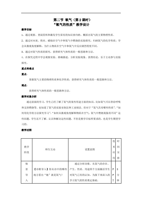 初中化学_ 氧气的性质教学设计学情分析教材分析课后反思