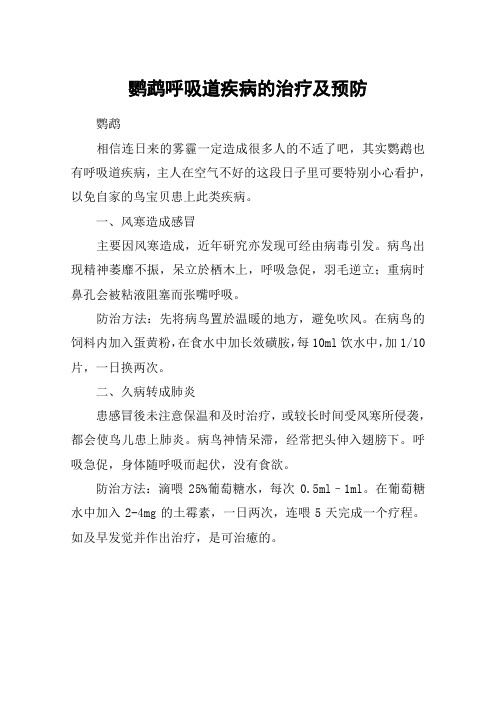 鹦鹉呼吸道疾病的治疗及预防