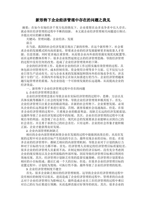 新形势下企业经济管理中存在的问题之我见