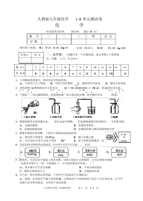 (完整word版)人教版九年级化学1-8单元测试卷.doc