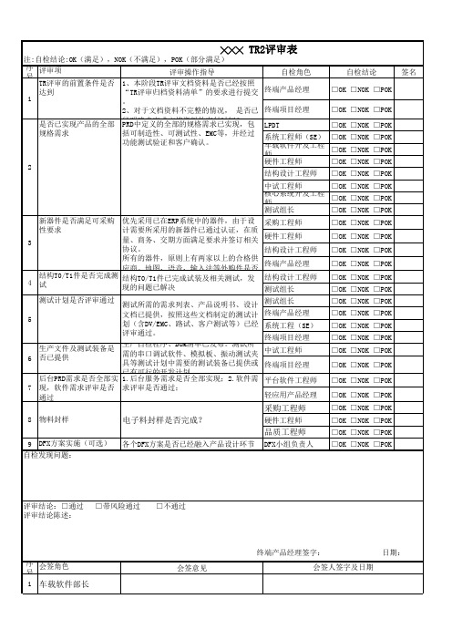 TR2评审表-模板