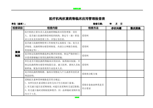 医疗机构抗菌药物临床应用管理检查表(最新)