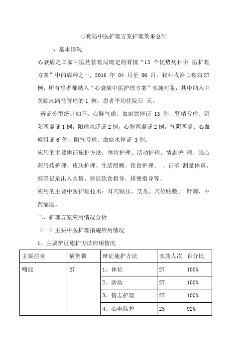 心衰病中医护理方案护理效果总结