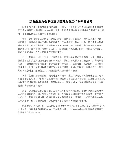 加强企业财会队伍建设提升财务工作效率的思考