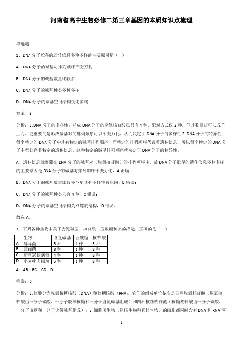 河南省高中生物必修二第三章基因的本质知识点梳理