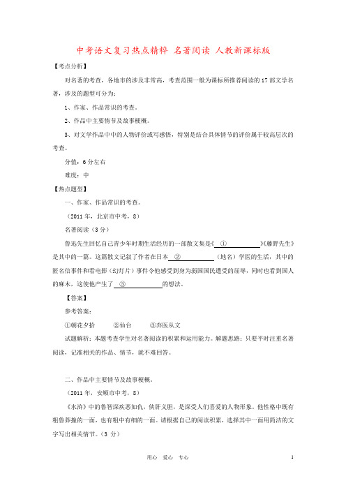 中考语文复习热点精粹 名著阅读 人教新课标版