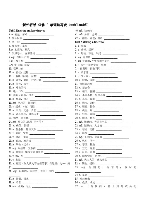 必修第三册单词默写表（unit1-unit5）2021-2022学年高中英语外研版 