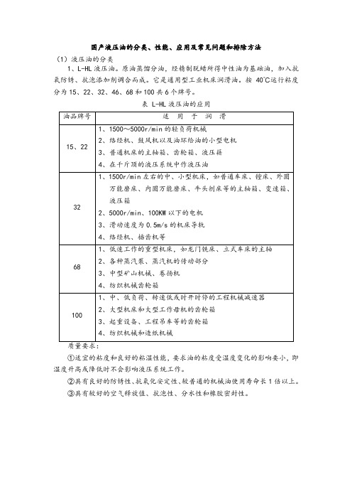 国产液压油的性质