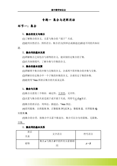 高中数学知识点集合与逻辑用语知识点