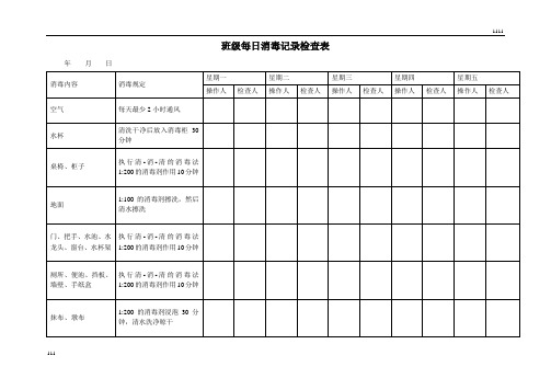 幼儿园班级每日消毒记录检查表可编辑可打印