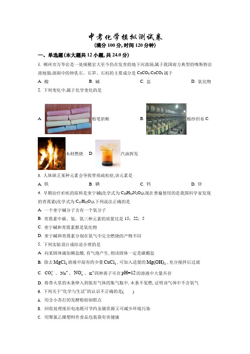 中考化学全真模拟试题(有答案解析)