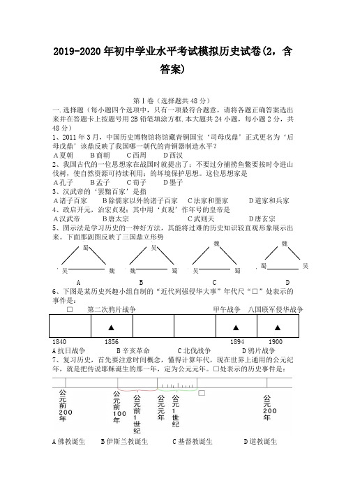 2019-2020年初中学业水平考试模拟历史试卷(2,含答案)