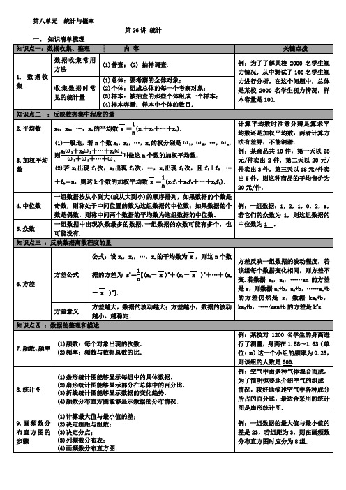 2019年华师大版中考总复习知识点梳理：第26讲统计