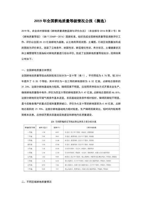 2019年全国耕地质量等级情况公报(摘选)