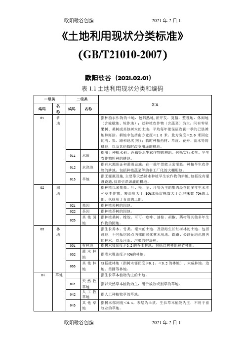 土地利用现状分类标准(GBT21010-)之欧阳歌谷创编