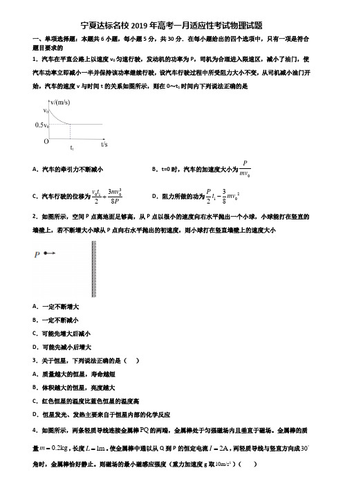 宁夏达标名校2019年高考一月适应性考试物理试题含解析