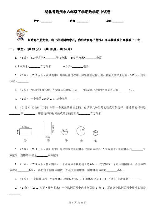 湖北省荆州市六年级下学期数学期中试卷