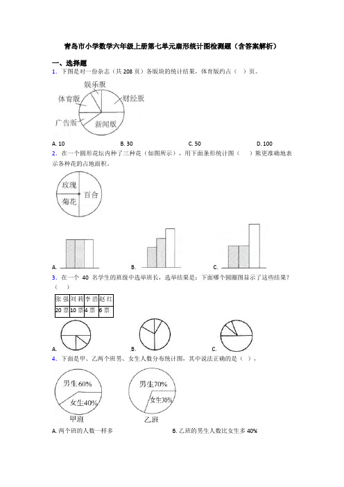 青岛市小学数学六年级上册第七单元扇形统计图检测题(含答案解析)