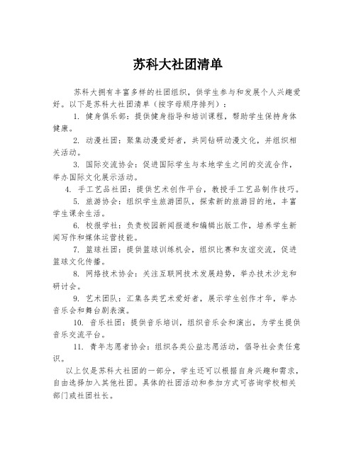 苏科大社团清单