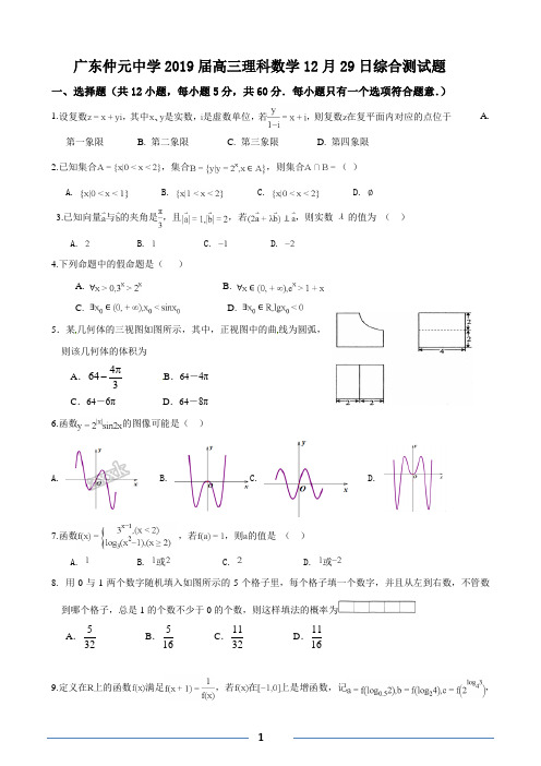 广东仲元中学2019届高三理科数学12月29日综合测试题