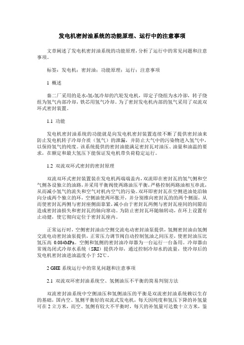 发电机密封油系统的功能原理、运行中的注意事项