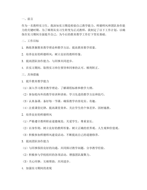 教师实习转正工作计划