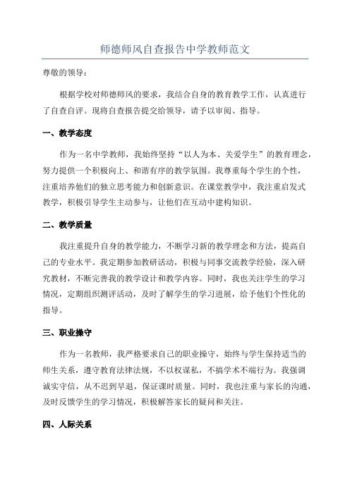 师德师风自查报告中学教师范文