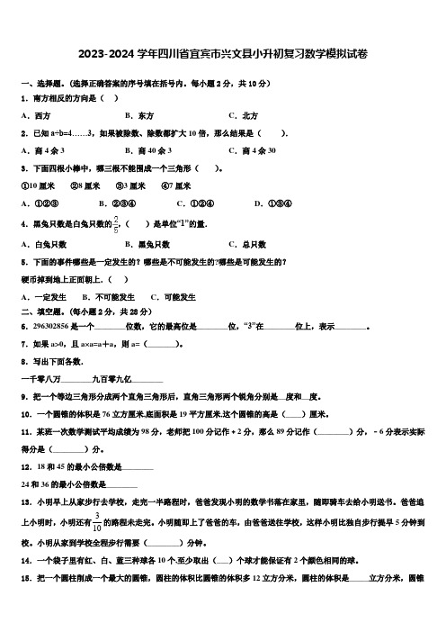 2023-2024学年四川省宜宾市兴文县小升初复习数学模拟试卷含解析