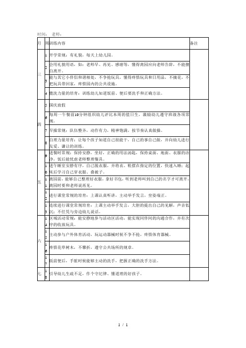 大一班常规教育计划表