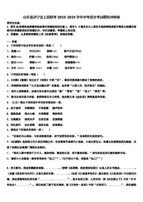 山东省济宁汶上县联考2023-2024学年中考语文考试模拟冲刺卷含解析