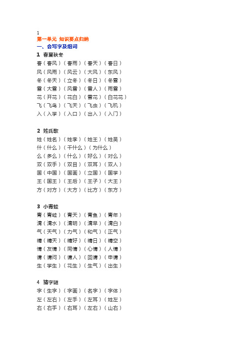 部编版一年级语文下册知识点及生字组词