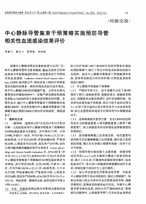 中心静脉导管集束干预策略实施预防导管相关性血流感染效果评价