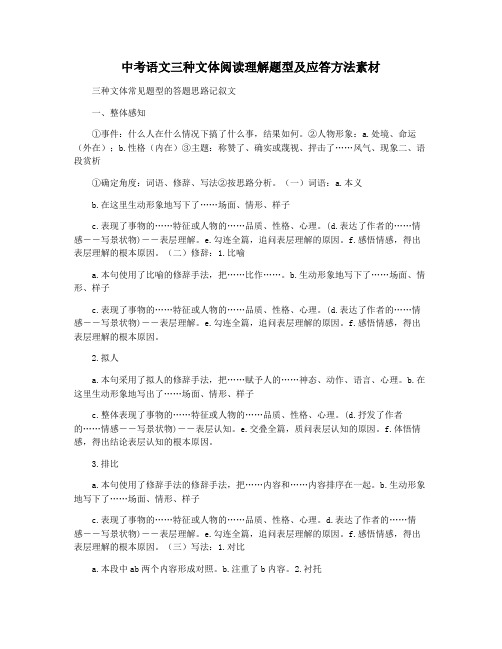 中考语文三种文体阅读理解题型及应答方法素材