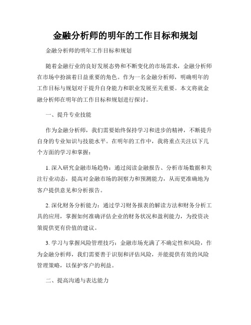 金融分析师的明年的工作目标和规划