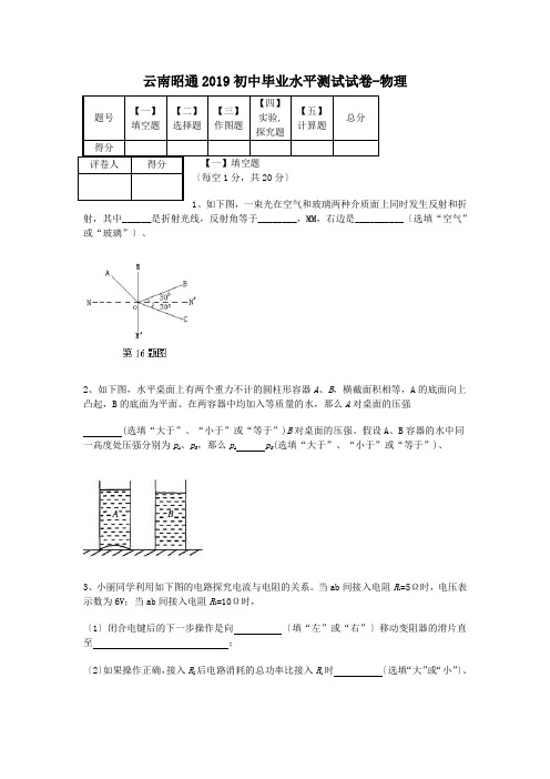 云南昭通2019初中毕业水平测试试卷-物理