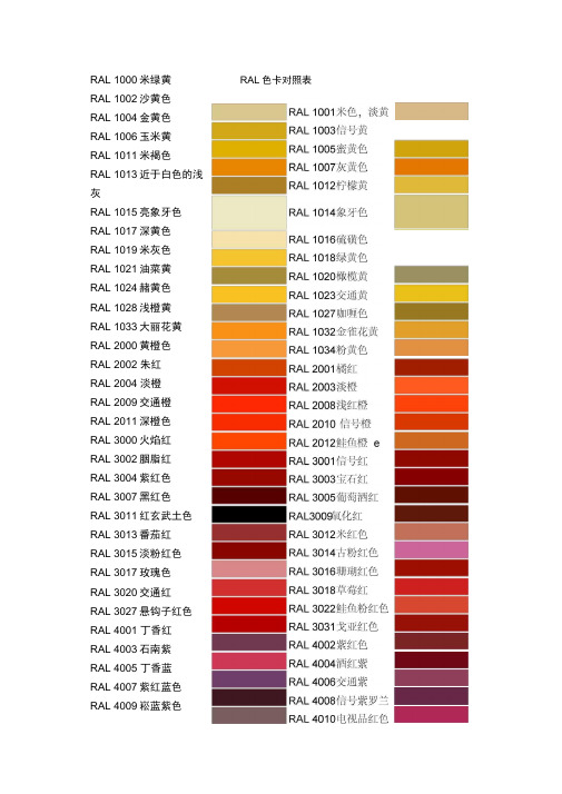 RAL色卡中文颜色对照表