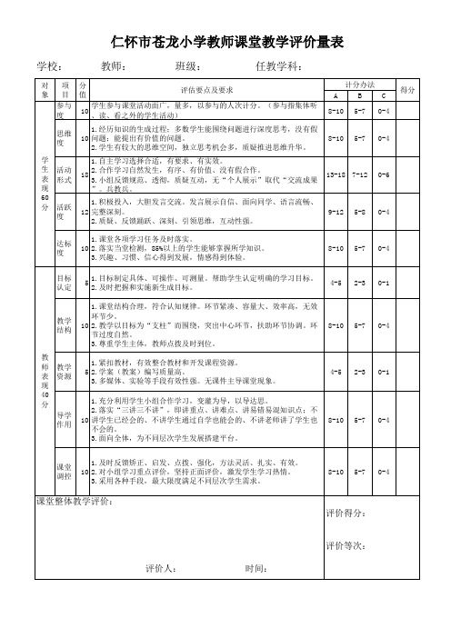 苍龙小学教师课堂教学评价量表