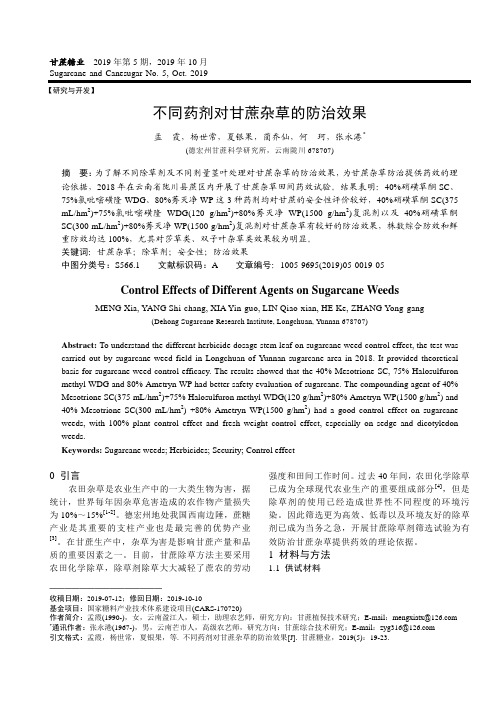 不同药剂对甘蔗杂草的防治效果