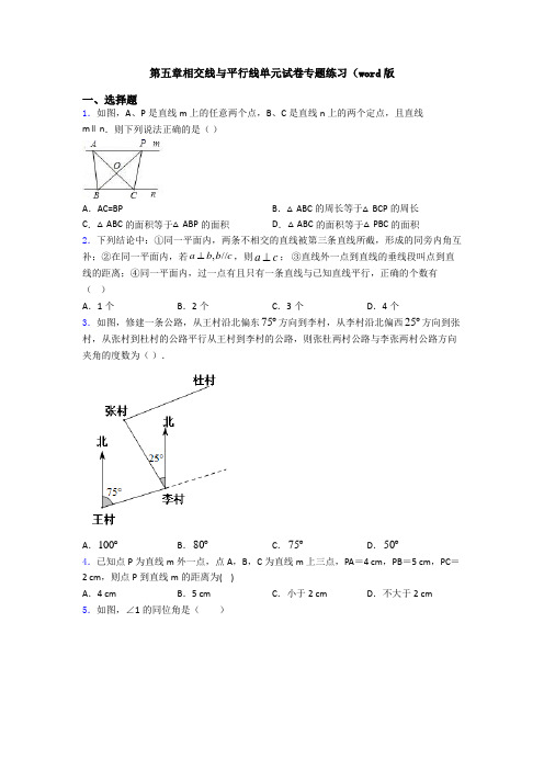 第五章相交线与平行线单元试卷专题练习(word版